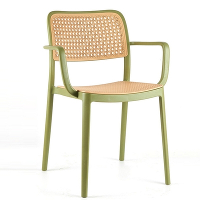 Modern Stackable Plastic Dining Chair Rattan Design Armrest