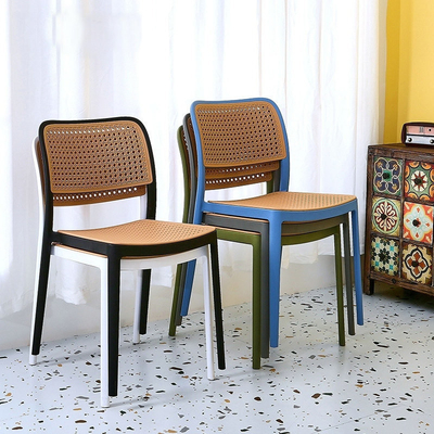 Modern Stackable Plastic Dining Chair Rattan Design Armrest