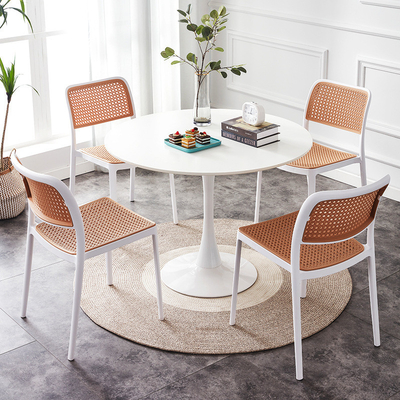 Modern Stackable Plastic Dining Chair Rattan Design Armrest