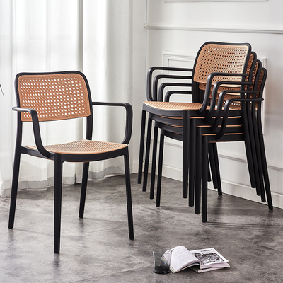 Modern Stackable Plastic Dining Chair Rattan Design Armrest