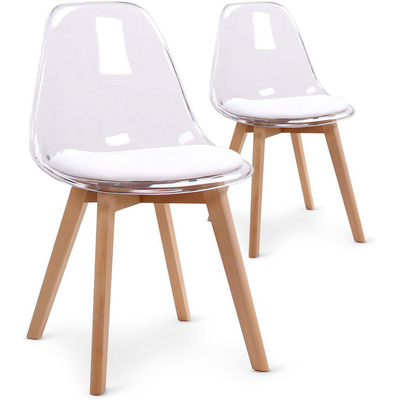 PC Transparent Acrylic Dining Chair with Wooden Leg