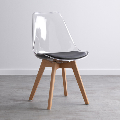 PC Transparent Acrylic Dining Chair with Wooden Leg