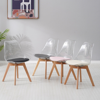 PC Transparent Acrylic Dining Chair with Wooden Leg