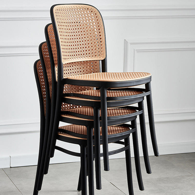Modern Plastic PP Dining Chair Black High Back Rattan Seat