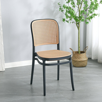 Modern Plastic PP Dining Chair Black High Back Rattan Seat