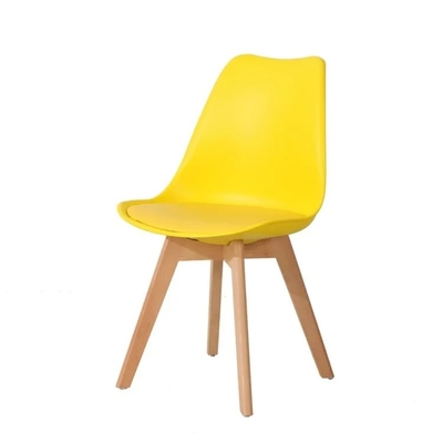 Modern Yellow PU Cushion Plastic Dining Chair with Beech Wood Legs