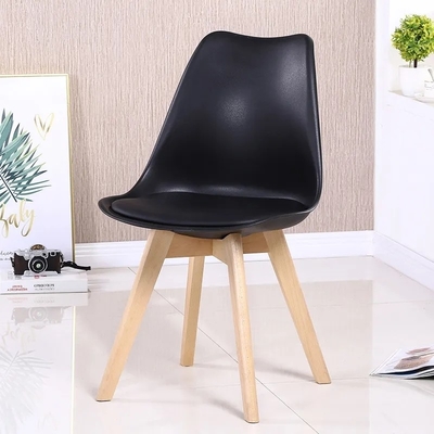 Modern Yellow PU Cushion Plastic Dining Chair with Beech Wood Legs