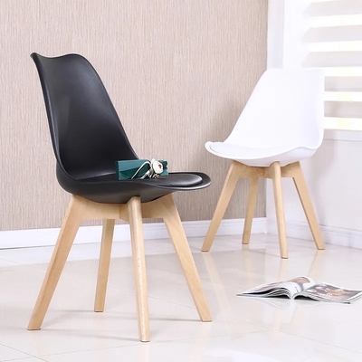Modern Yellow PU Cushion Plastic Dining Chair with Beech Wood Legs