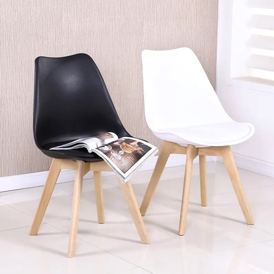 Modern Yellow PU Cushion Plastic Dining Chair with Beech Wood Legs