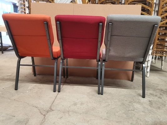 Stackable Red Fabric Church Chairs with Iron Frame