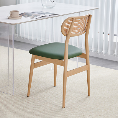 Wood Rattan Dining Chair with PU Seat for Restaurant and Home