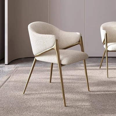 Gold White Upholstered Dining Chair with Stainless Steel Legs