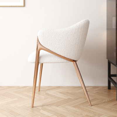 Gold White Upholstered Dining Chair with Stainless Steel Legs