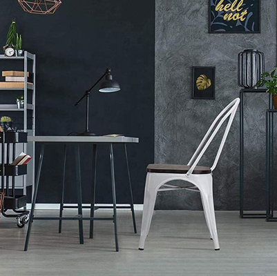 Industrial Metal Dining Chair with Wood Cushion - Stackable Design