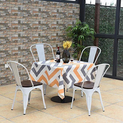Industrial Metal Dining Chair with Wood Cushion - Stackable Design