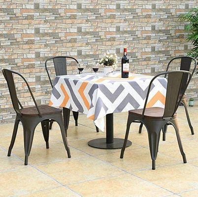 Industrial Metal Dining Chair with Wood Cushion - Stackable Design