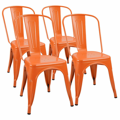 Modern Iron Dining Chair Orange Powder Coated Stackable Bistro