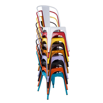 Modern Iron Dining Chair Orange Powder Coated Stackable Bistro