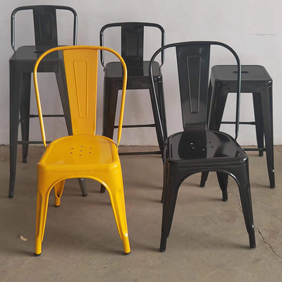 Modern Iron Dining Chair Orange Powder Coated Stackable Bistro