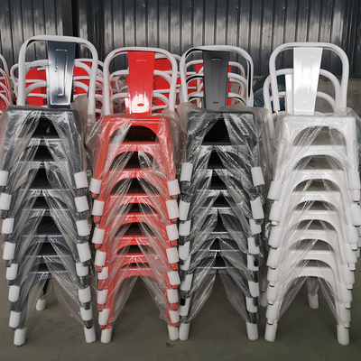 Modern Iron Dining Chair Orange Powder Coated Stackable Bistro