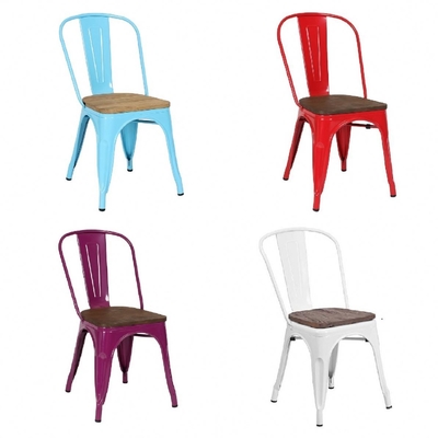 Stackable Metal Dining Chair with Elm Cushion Contemporary Design