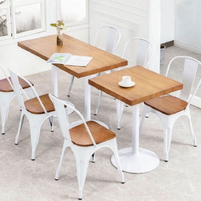 Stackable Metal Dining Chair with Elm Cushion Contemporary Design