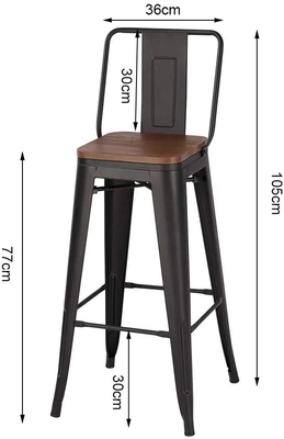 Industrial Metal Bar Stools with Solid Wood Seat - Black